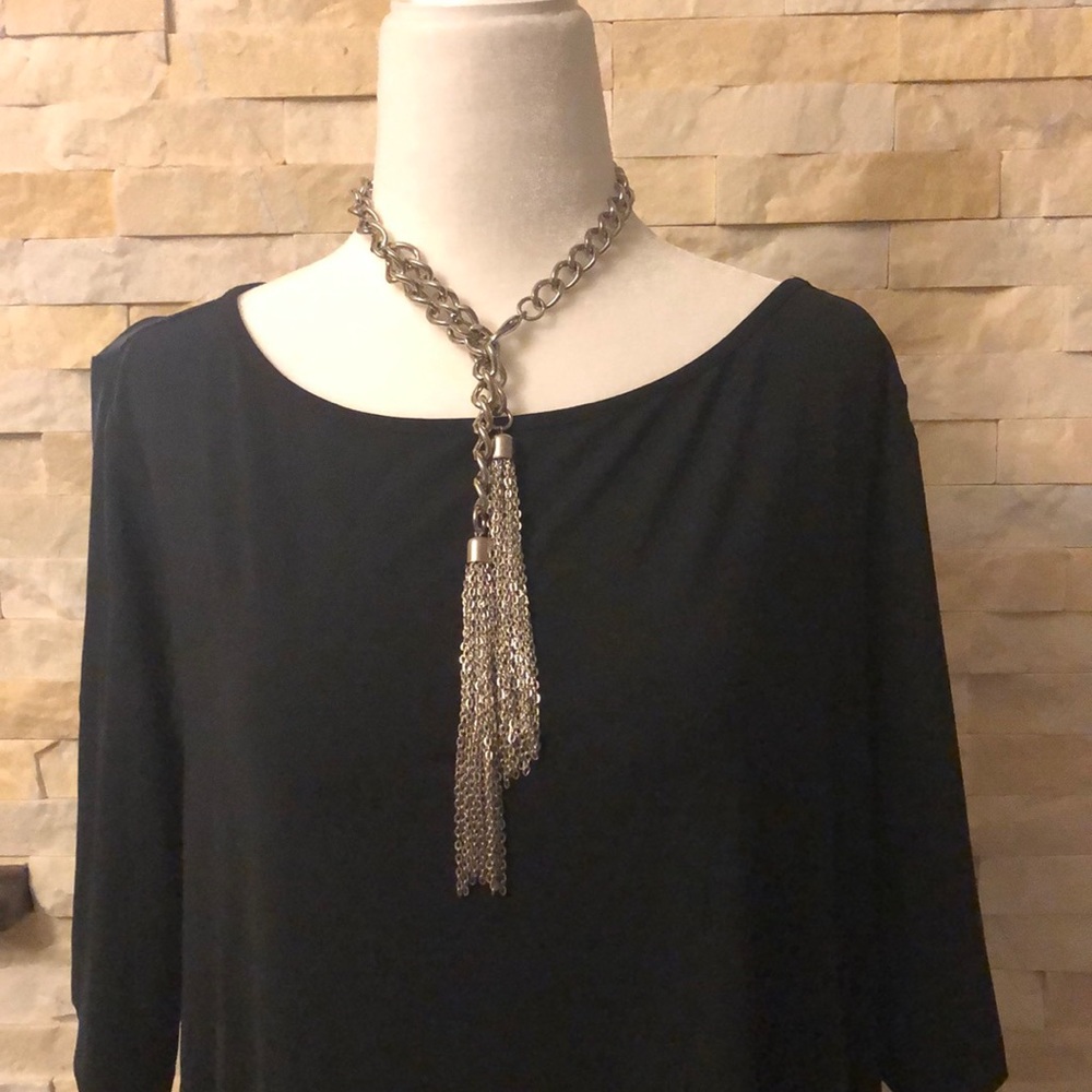 Silver metal lariat necklace
